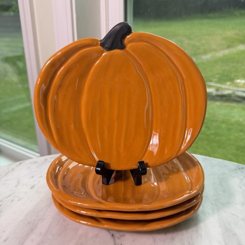 Pottery Barn Retired Rustic Pumpkin 8.5" Salad Dessert Plates Set‎ of 4